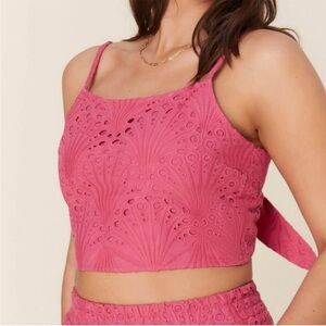 NWT Andie THE SANTIAGO CROP TOP XXL Rosette Pink EYELET Coquette Girlhoodcore